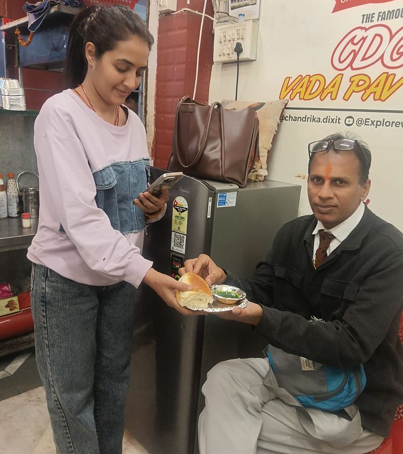At the CDG Vada Pav outlet with the client