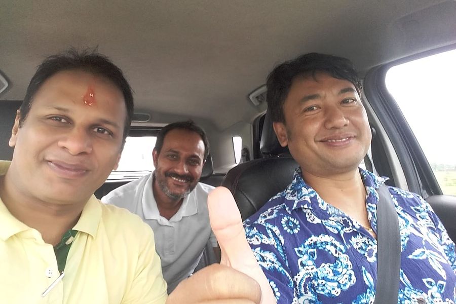 With clients on the way to a site