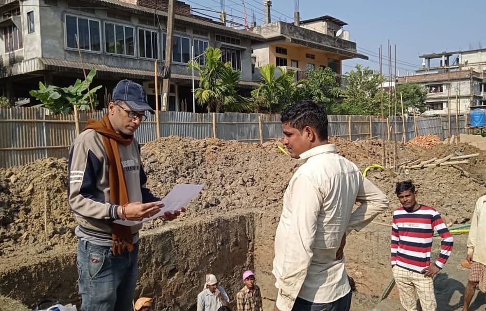 Vastu survey during excavation at a construction site